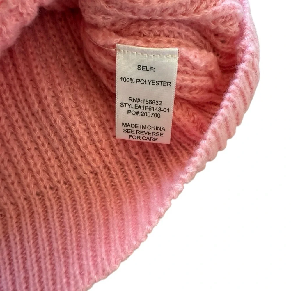BiBi Women's Pink Pearl Beaded Cardigan Sweater Size L Balloon Sleeve Knit Cozy